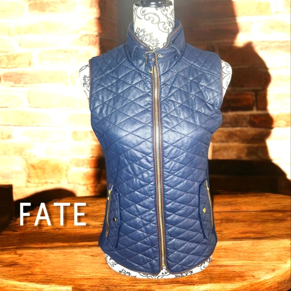 FATE Faux Leather Quilted Moto Vest- Small
